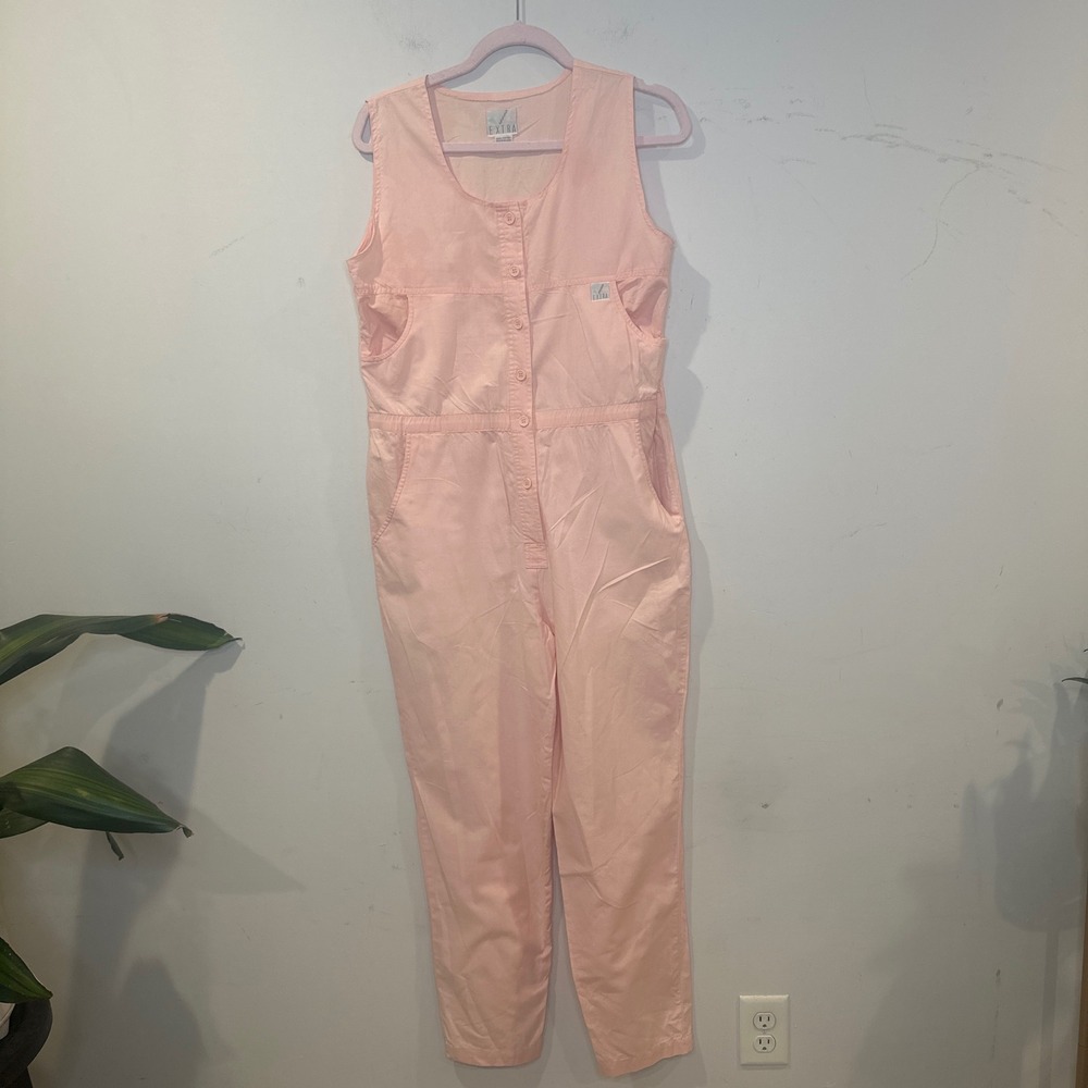 Vintage 90s Cotton Sleeveless Button Front Utility Jumpsuit Womens Small Medium